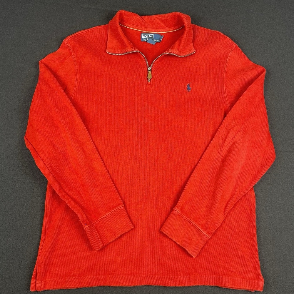 Polo Ralph Lauren Quarter Zip Sweater Mens Large Red Cotton Pullover Pony Logo